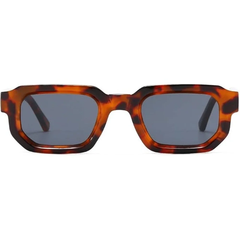 Women Tortoiseshell Rectangle Sunglasses Retro Chunky Luxury Hip hop Frame Brown